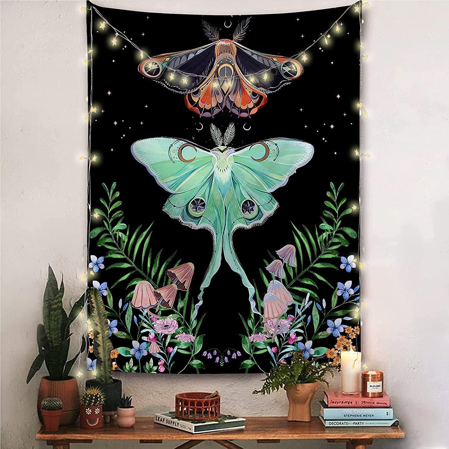 Butterfly Vertical Black Tapestry Wall Hanging Mushroom Floral Aesthetic Tapestry (73X95Cm) for Bedroom, Dorm, Living Room - Nourishment Tapestry