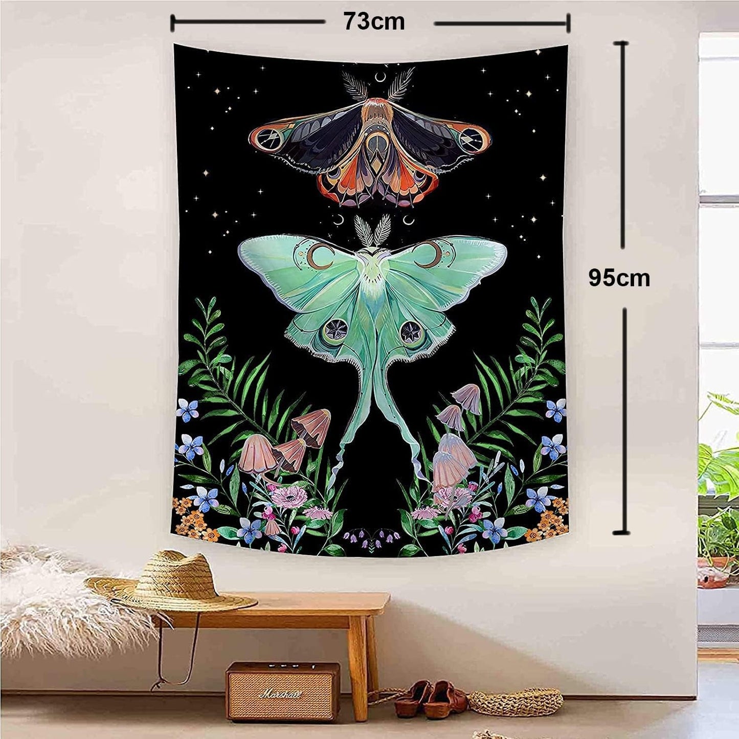 Butterfly Vertical Black Tapestry Wall Hanging Mushroom Floral Aesthetic Tapestry (73X95Cm) for Bedroom, Dorm, Living Room - Nourishment Tapestry