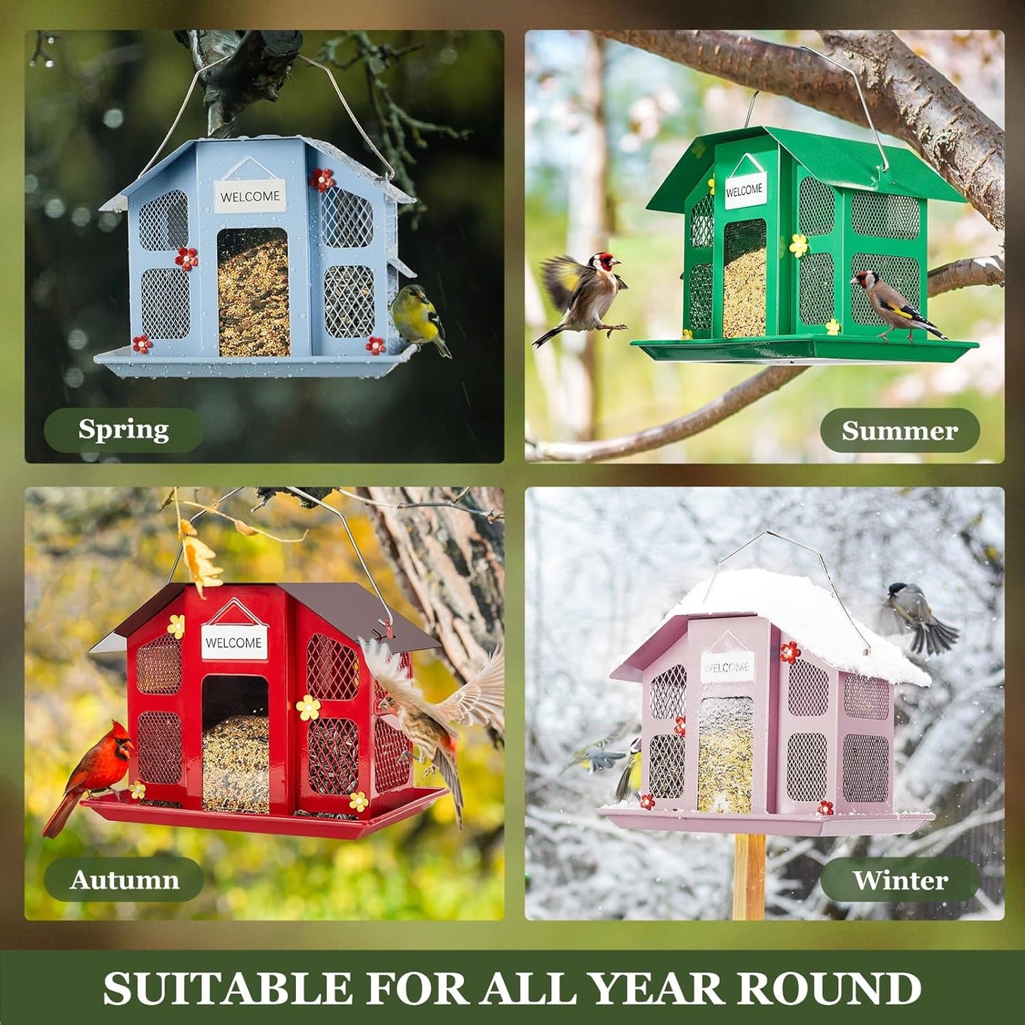 Cardinal - Friendly Red Metal Mesh Bird Feeder: Weatherproof Roof, Attracts Finches & Chickadees - Buy Now for Happy Birds! - Nourishment Tapestry