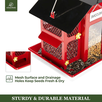 Cardinal - Friendly Red Metal Mesh Bird Feeder: Weatherproof Roof, Attracts Finches & Chickadees - Buy Now for Happy Birds! - Nourishment Tapestry