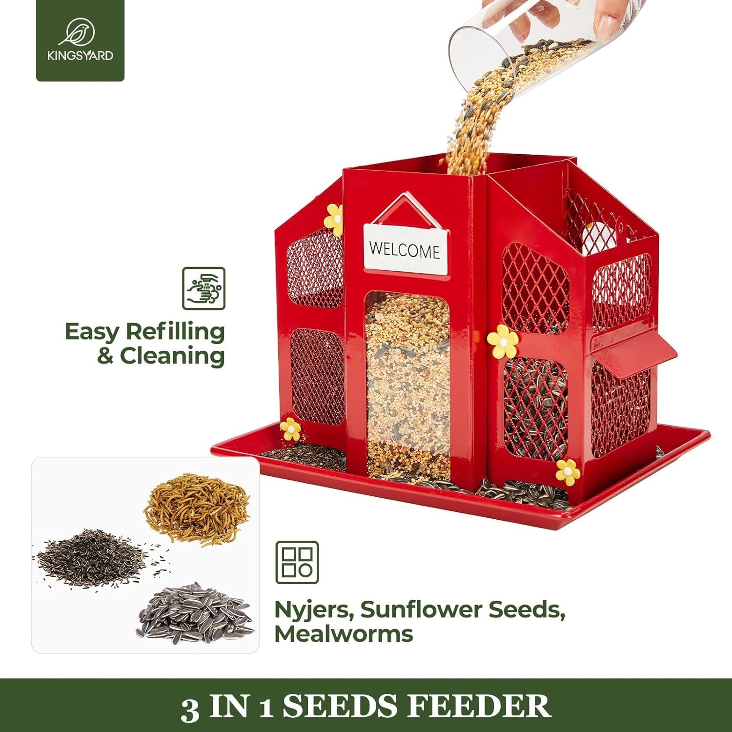 Cardinal - Friendly Red Metal Mesh Bird Feeder: Weatherproof Roof, Attracts Finches & Chickadees - Buy Now for Happy Birds! - Nourishment Tapestry