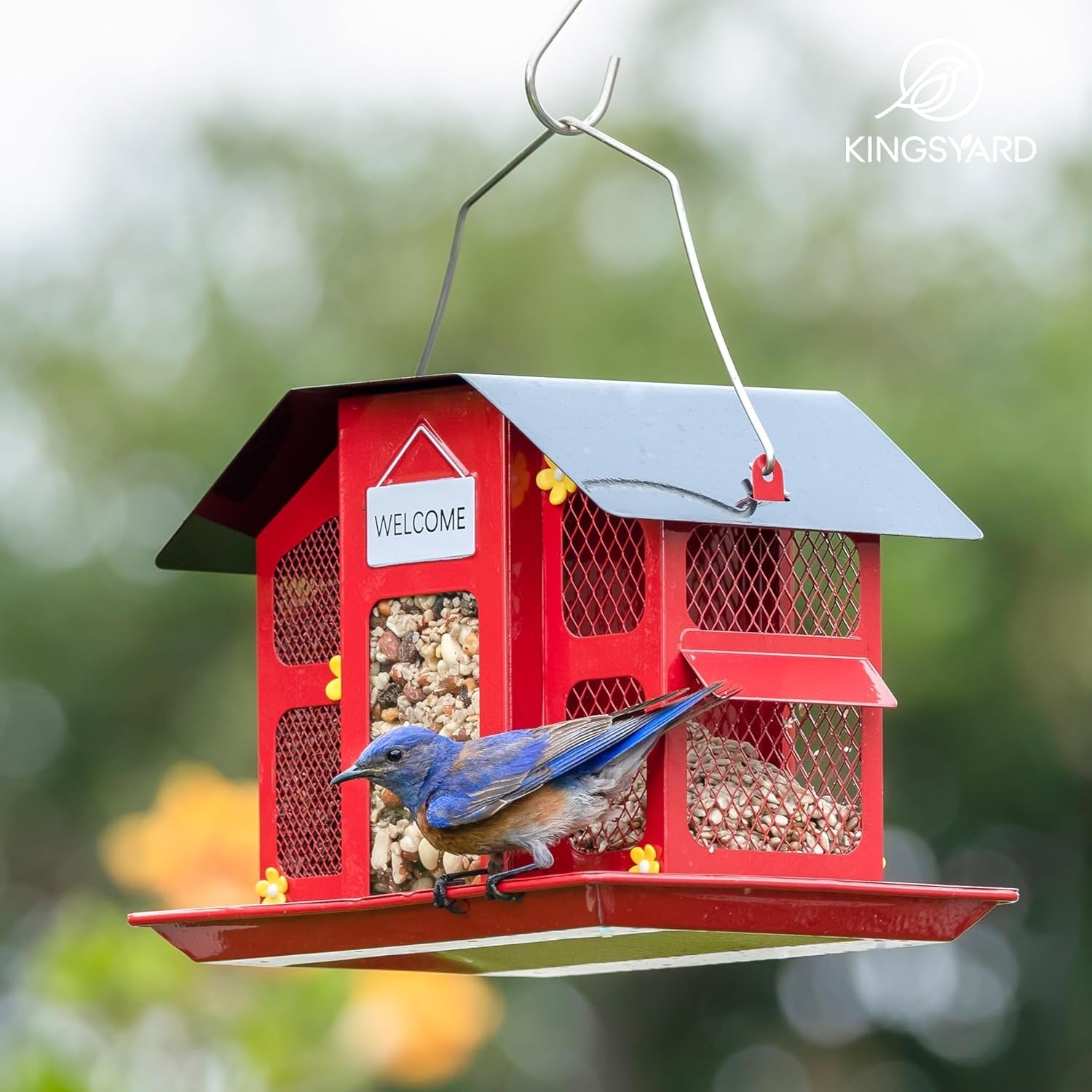 Cardinal - Friendly Red Metal Mesh Bird Feeder: Weatherproof Roof, Attracts Finches & Chickadees - Buy Now for Happy Birds! - Nourishment Tapestry