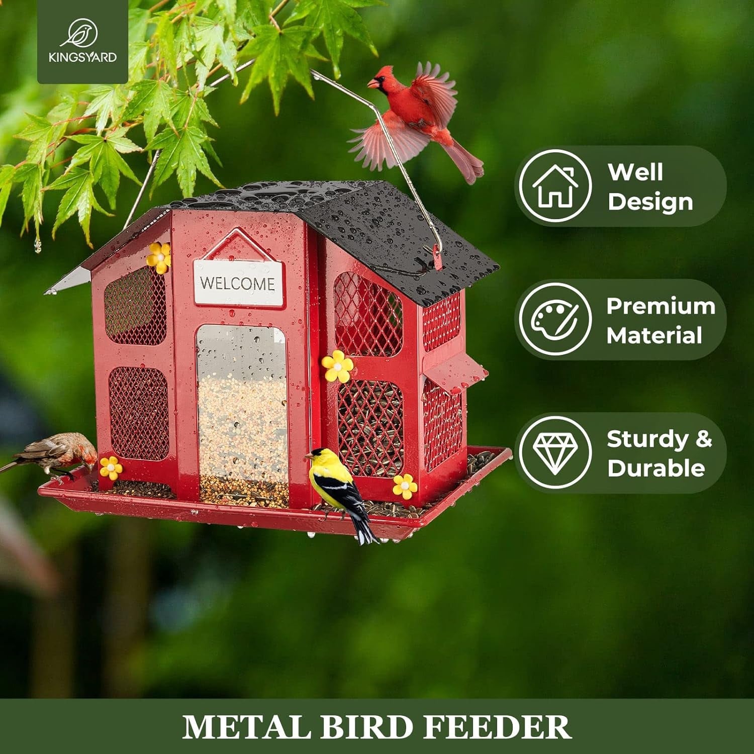 Cardinal - Friendly Red Metal Mesh Bird Feeder: Weatherproof Roof, Attracts Finches & Chickadees - Buy Now for Happy Birds! - Nourishment Tapestry