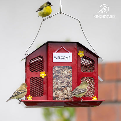 Cardinal - Friendly Red Metal Mesh Bird Feeder: Weatherproof Roof, Attracts Finches & Chickadees - Buy Now for Happy Birds! - Nourishment Tapestry