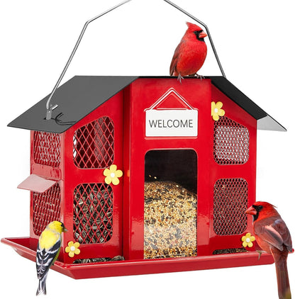 Cardinal - Friendly Red Metal Mesh Bird Feeder: Weatherproof Roof, Attracts Finches & Chickadees - Buy Now for Happy Birds! - Nourishment Tapestry