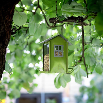 Charming Beach Hut Bird Feeder: Durable Metal & Plastic Outdoor Hanging Station for Small Birds - Shop Now! - Nourishment Tapestry