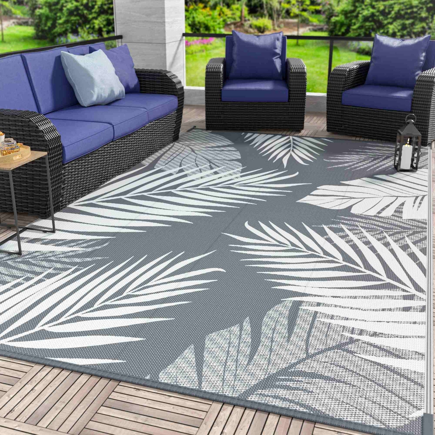 Clearance: 6x9 Gray & White Waterproof Outdoor Rug - Versatile Patio, RV, Camper Decor - On Sale Now! - Nourishment Tapestry