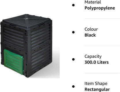 Compost Bin Garden 300L Plastic Outdoor Composter - Black - Nourishment Tapestry