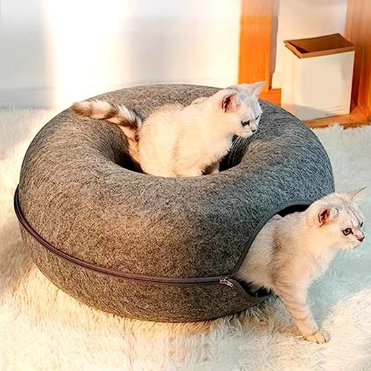 Cozy Cat Cave: 2 - in - 1 Washable Tunnel Bed for Indoor Cats - Detachable, Fun & Comfortable - Nourishment Tapestry