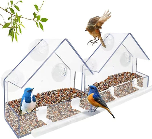 Crystal Clear Window Bird Feeder Set - 2 Pack Acrylic Feeders with Strong Suction Cups & Drainage - Nourishment Tapestry