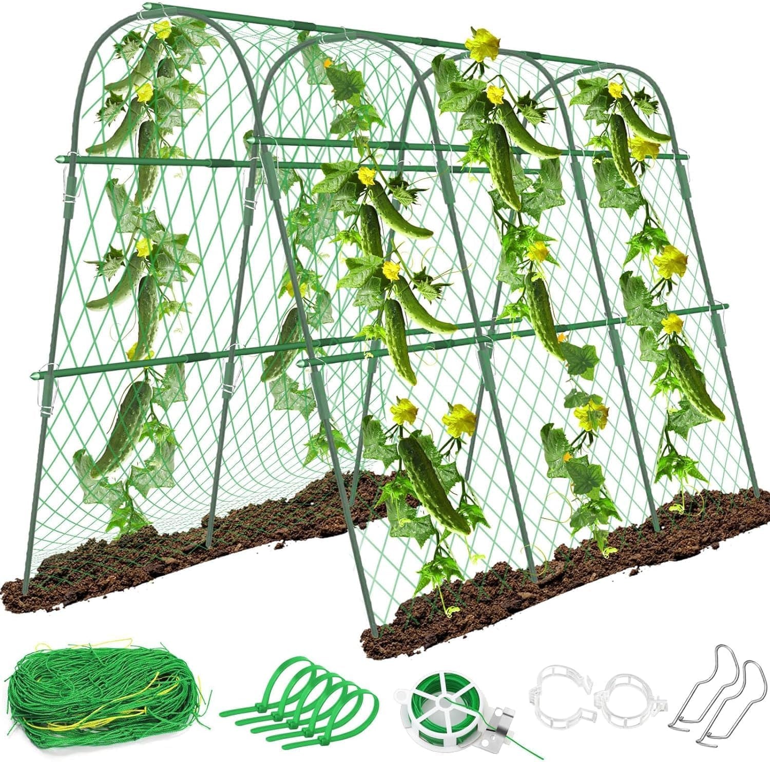 Cucumber Trellis for Garden | U - Shaped Climbing Plant Support with Net - Nourishment Tapestry