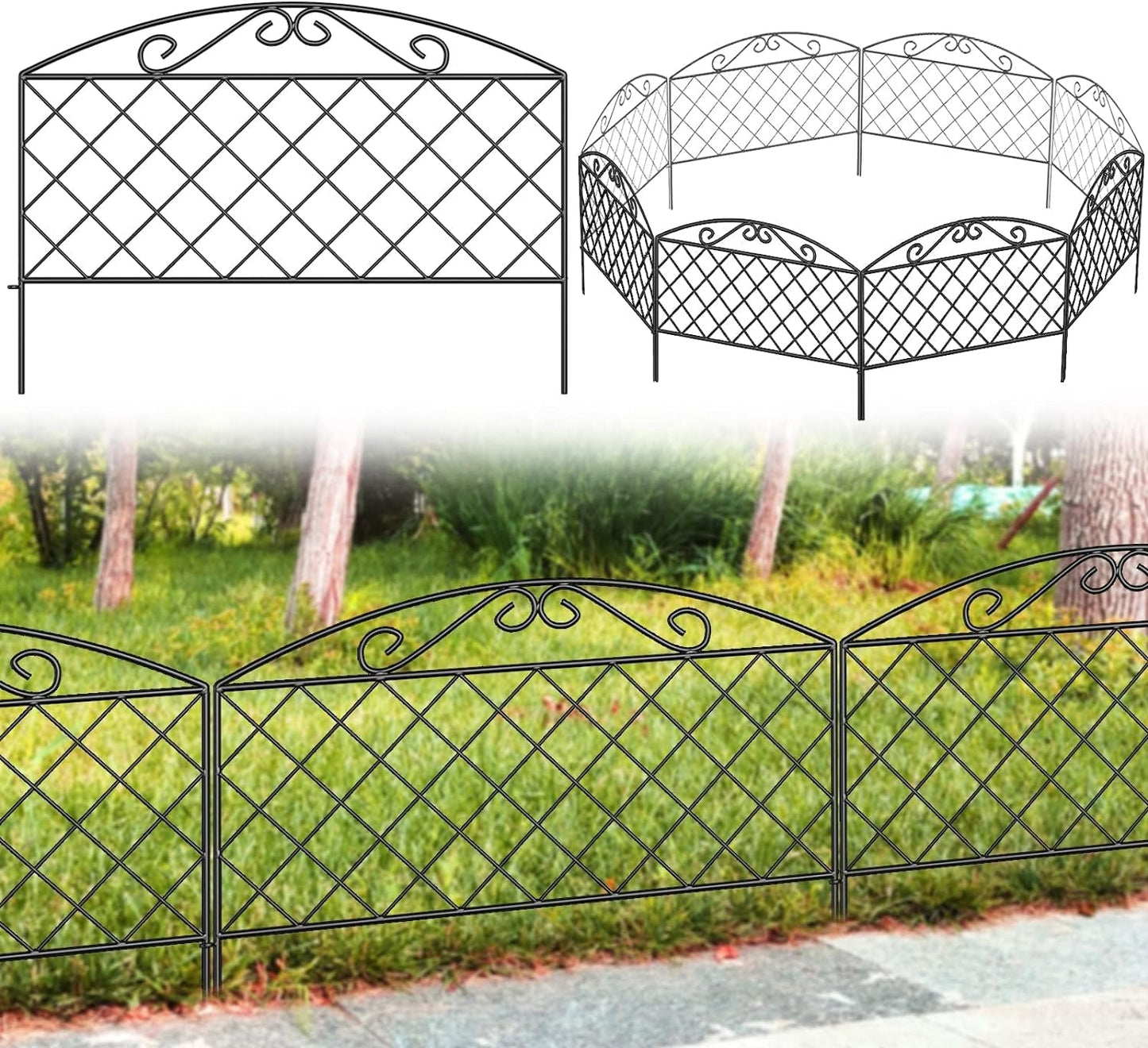 Decorative Garden Fence 44cm x 3m - Rustproof Metal Animal Barrier for Yard and Flower Bed - Nourishment Tapestry