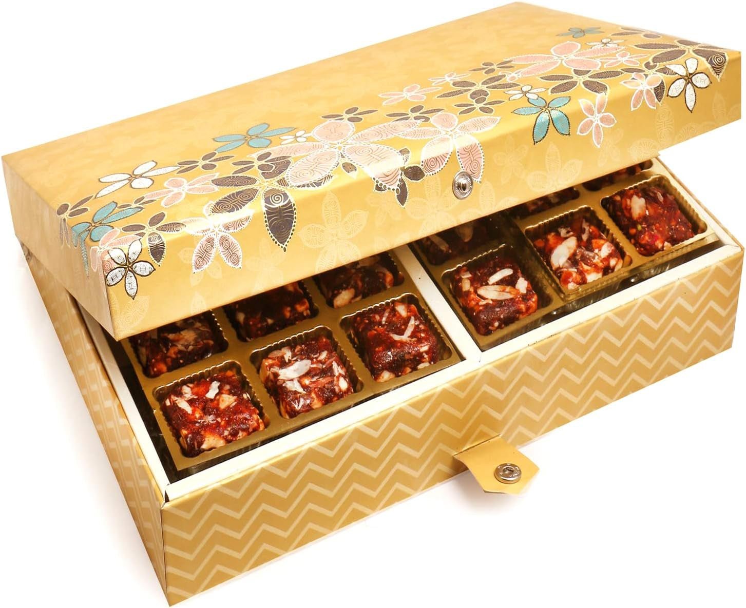 "Delicious Gold Print Sugarfree Dates & Figs Bites Box - Diwali Delight (24 Pcs)" - Nourishment Tapestry