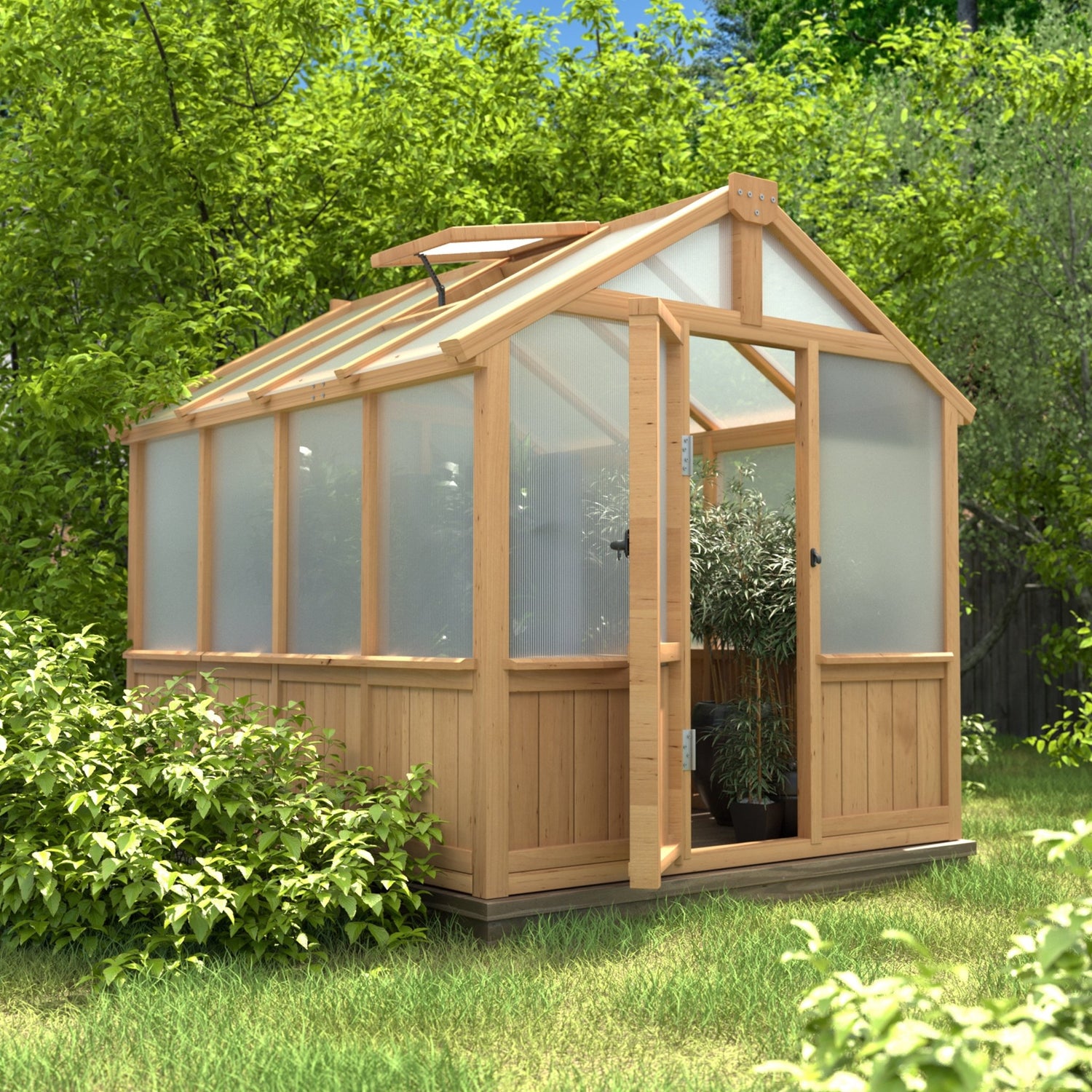 Deluxe 8'x6' Cedar Greenhouse with Secure Door and Adjustable Window for Patio & Garden - Nourishment Tapestry