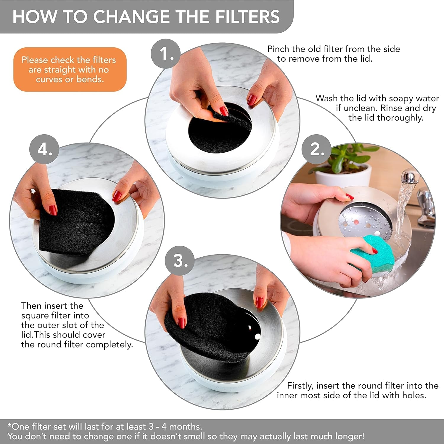 Deluxe Stainless Steel Compost Bin for Kitchen - Dual Filter Technology - 5L Capacity - Includes Replacement Filters - Nourishment Tapestry