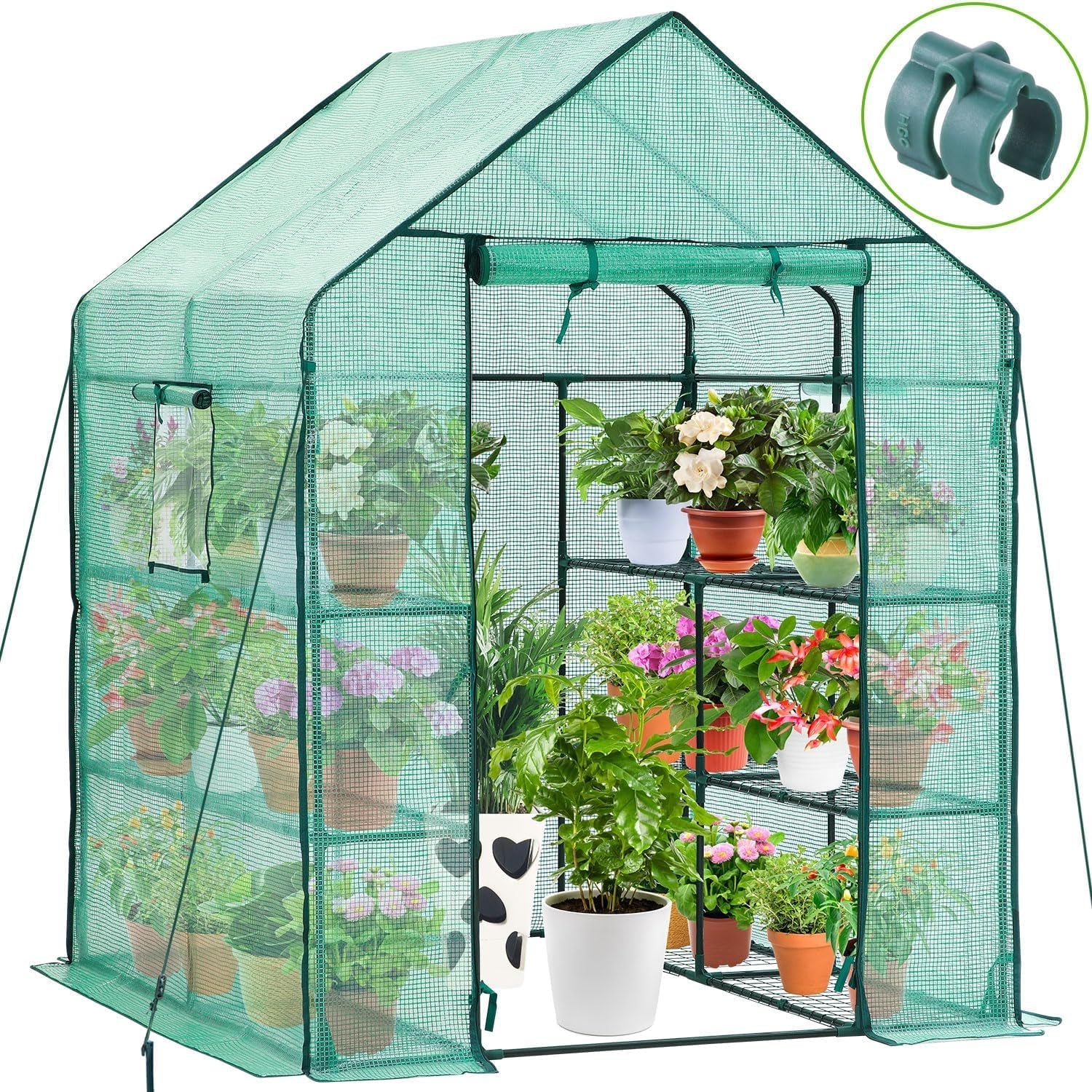 Deluxe Walk - In Greenhouse: 12 - Shelf Plant Haven with Windows & Stability Kit - Nourishment Tapestry