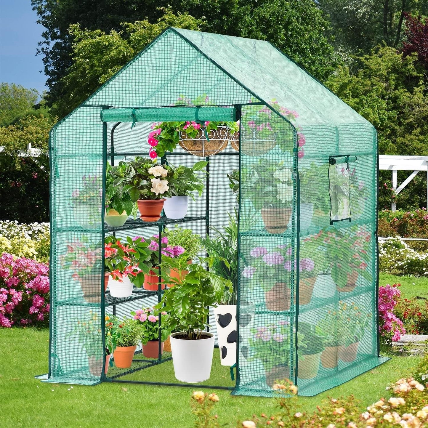 Deluxe Walk - In Greenhouse: 12 - Shelf Plant Haven with Windows & Stability Kit - Nourishment Tapestry