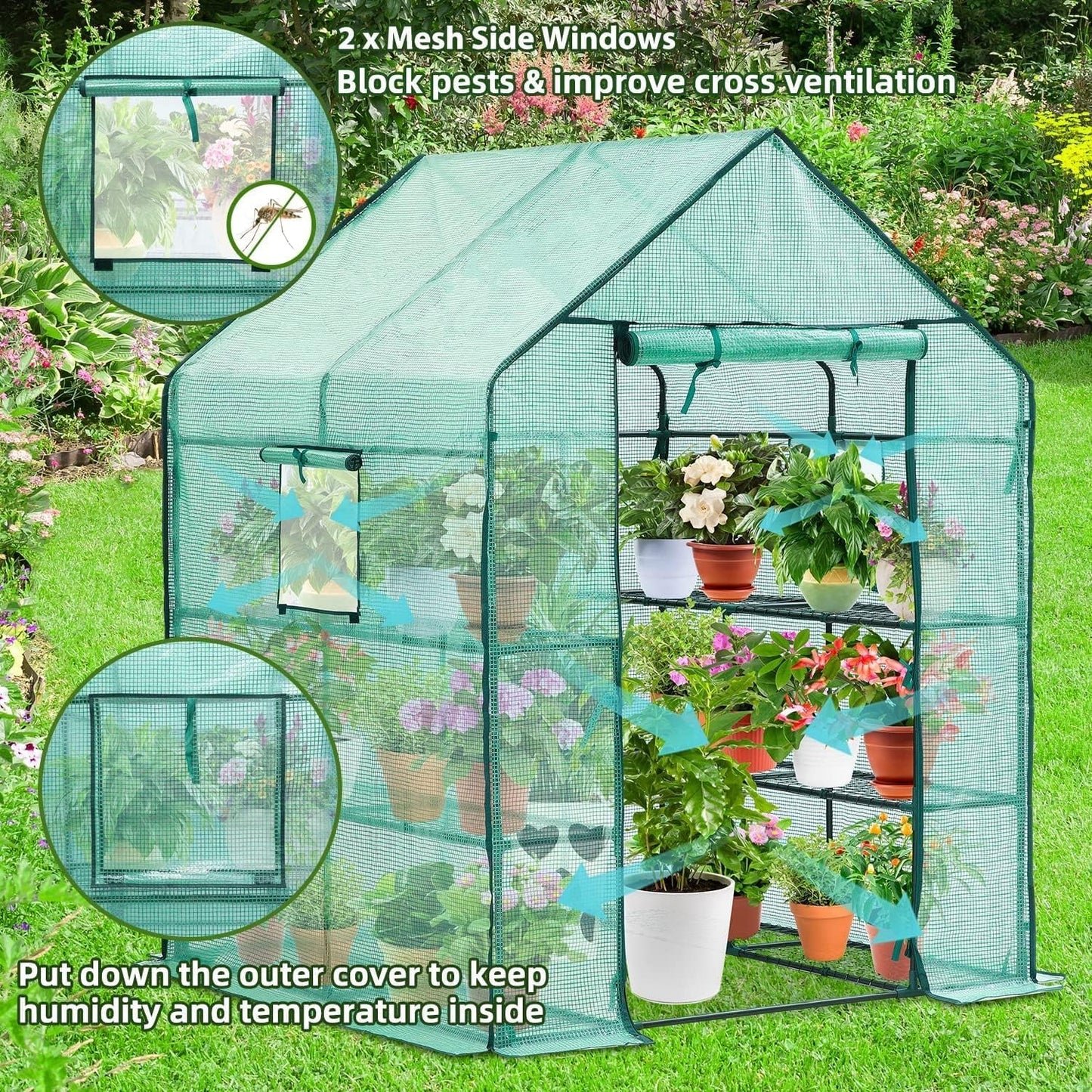 Deluxe Walk - In Greenhouse: 12 - Shelf Plant Haven with Windows & Stability Kit - Nourishment Tapestry