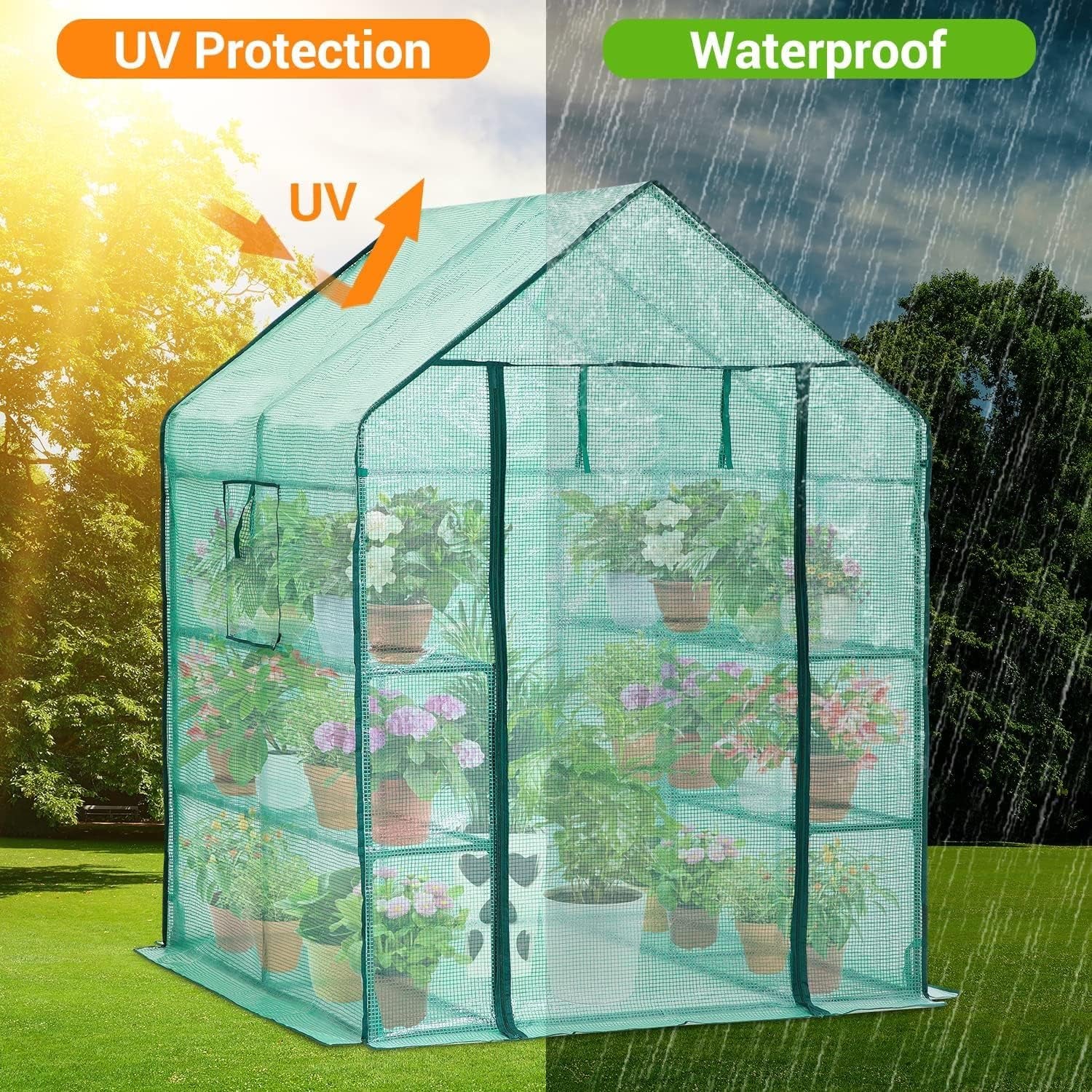 Deluxe Walk - In Greenhouse: 12 - Shelf Plant Haven with Windows & Stability Kit - Nourishment Tapestry