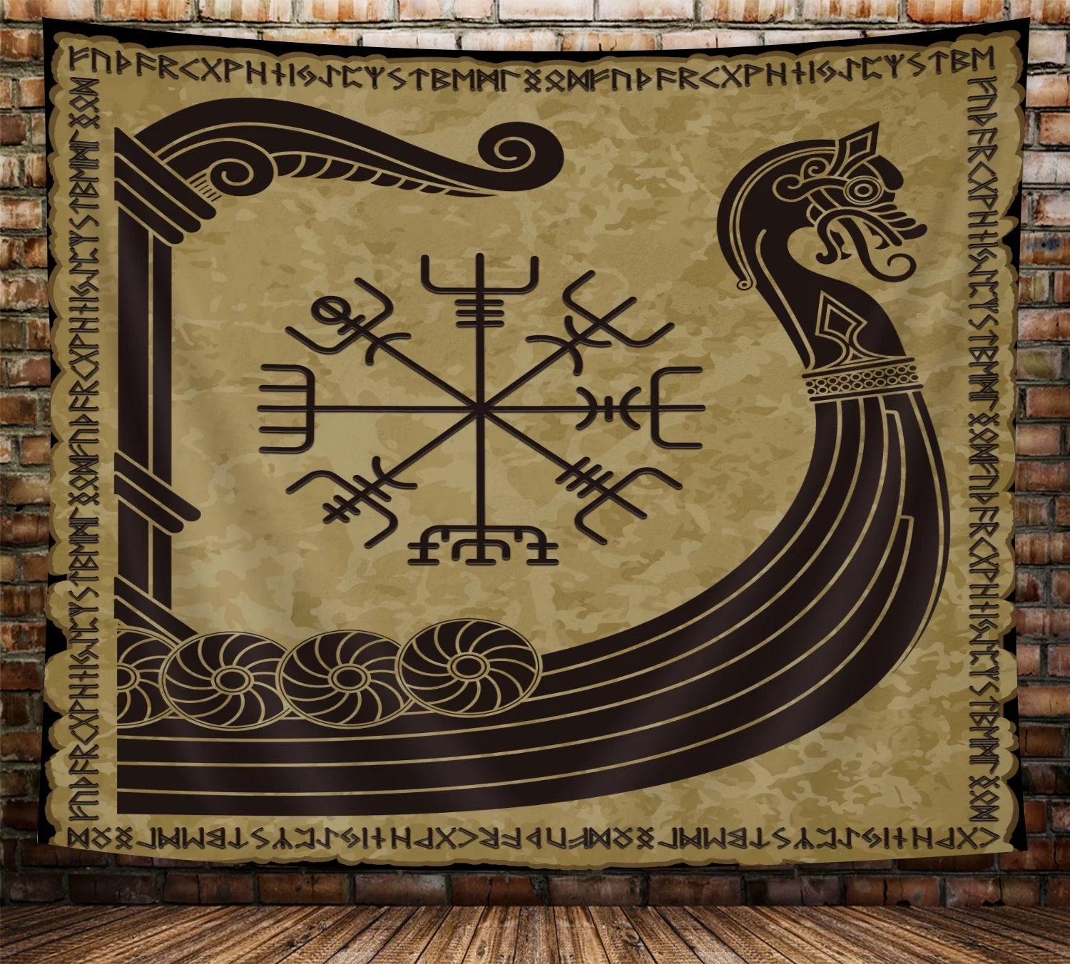 Dragon Viking Tapestry - Ancient Scandinavian Pattern and Norse Runes - 60X40In - Aesthetic Home Decor - Nourishment Tapestry