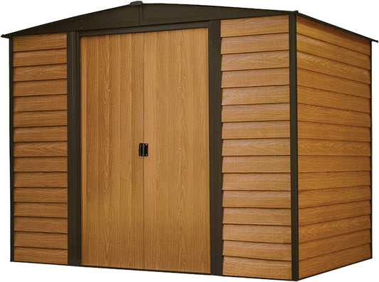 Durable 8x6 Ft Steel Storage Shed: Stylish Coffee/Woodgrain Design - Nourishment Tapestry