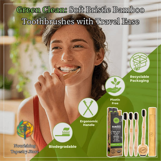 Eco - Friendly Bamboo Toothbrush Set: 4 - Pack for Waste - Free Camping & Travel Oral Care - Nourishment Tapestry