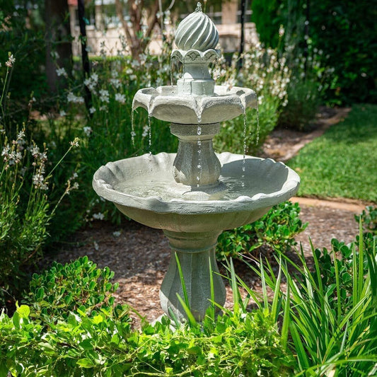 Elegant 3 - Tier Solar Bird Bath Fountain - Light Grey Garden Oasis - Nourishment Tapestry