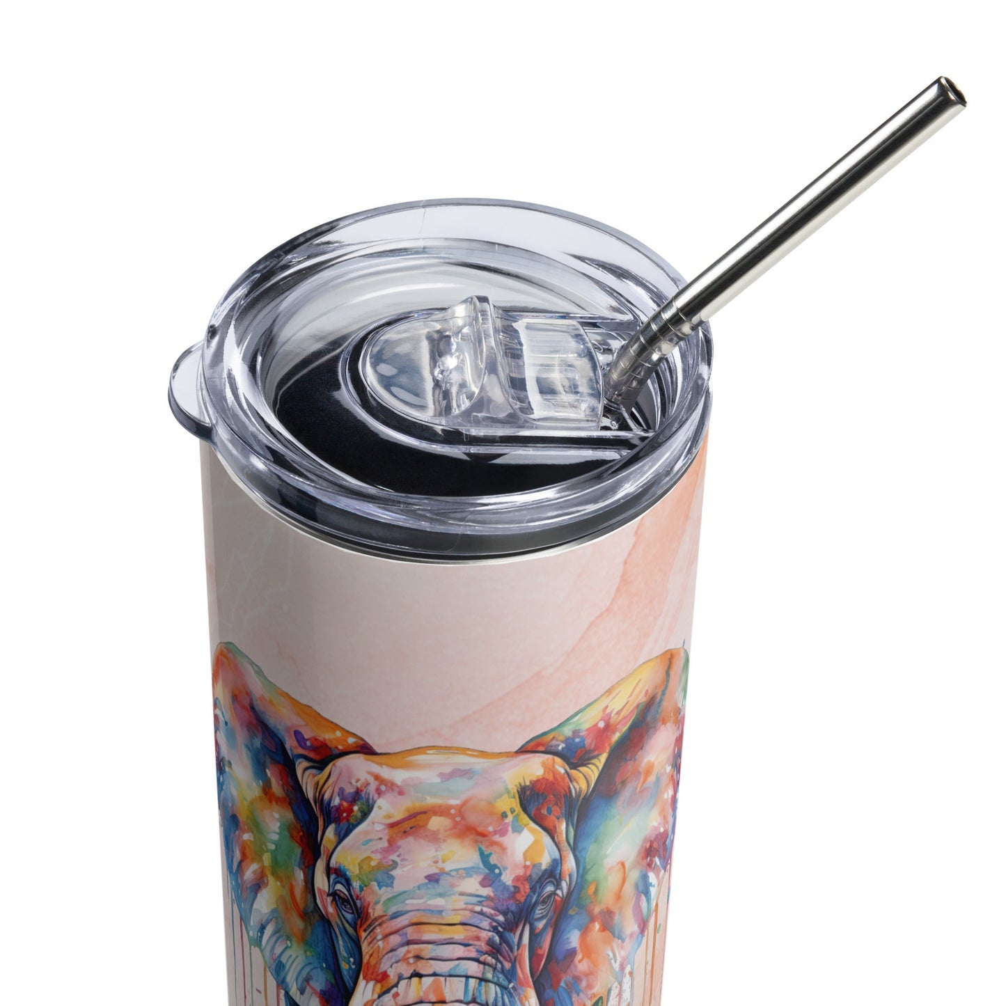 Elegant Elephant Tumbler: 20oz Insulated Cup for Hot & Cold Drinks with Watercolor Design - Nourishment Tapestry