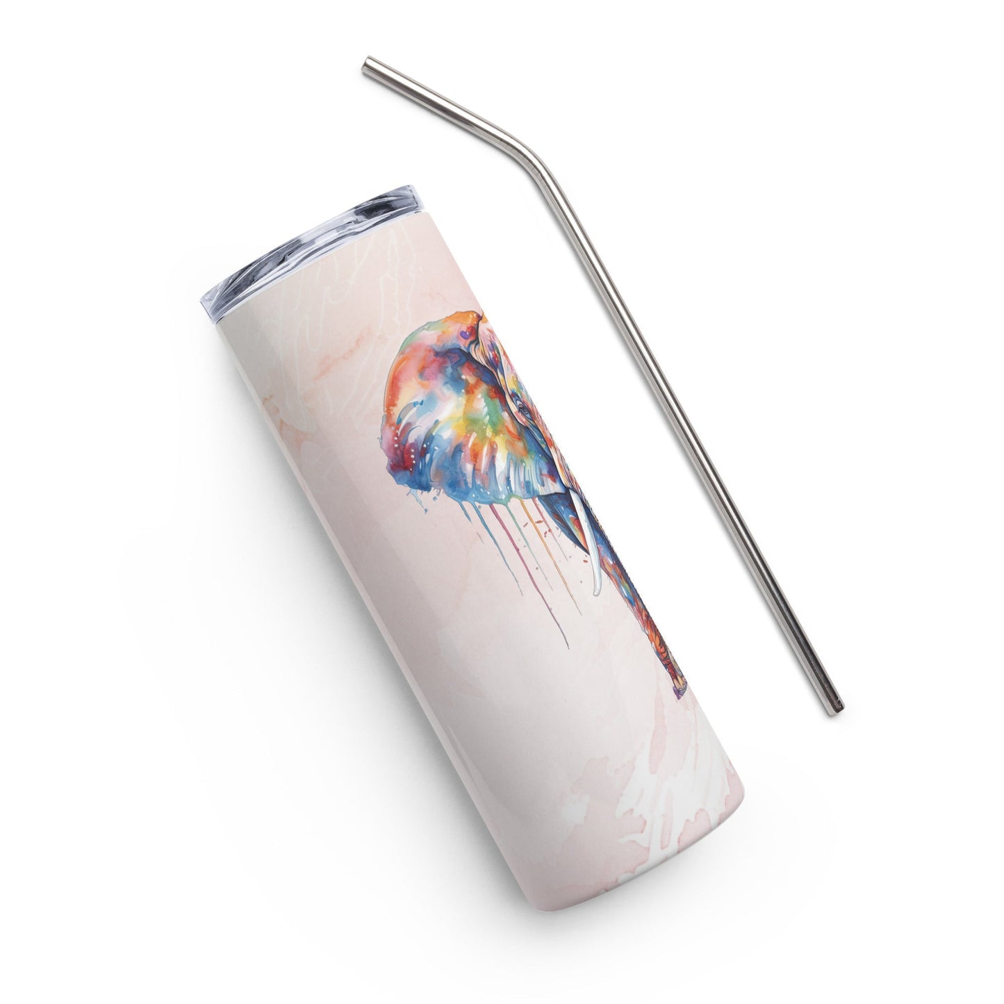 Elegant Elephant Tumbler: 20oz Insulated Cup for Hot & Cold Drinks with Watercolor Design - Nourishment Tapestry