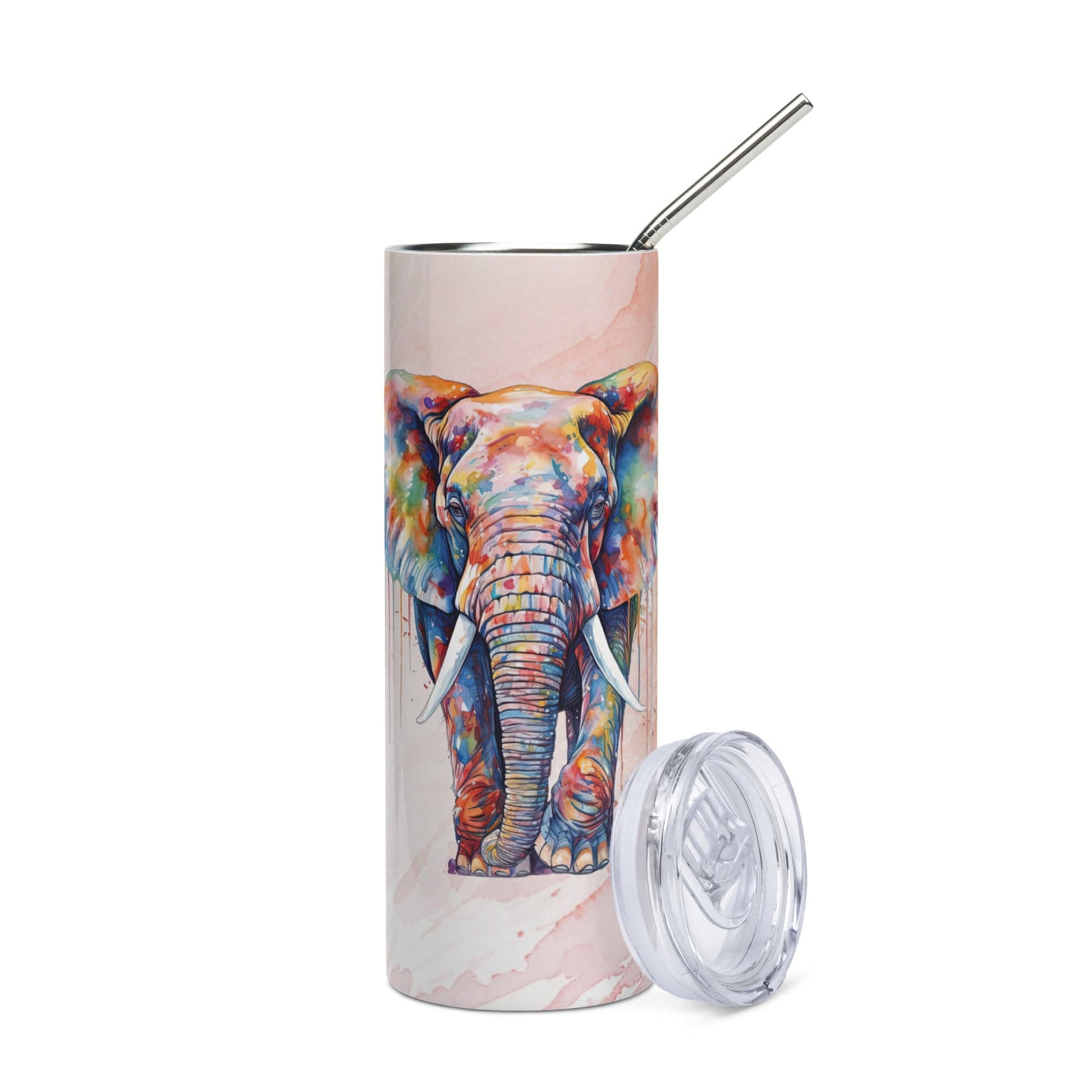 Elegant Elephant Tumbler: 20oz Insulated Cup for Hot & Cold Drinks with Watercolor Design - Nourishment Tapestry