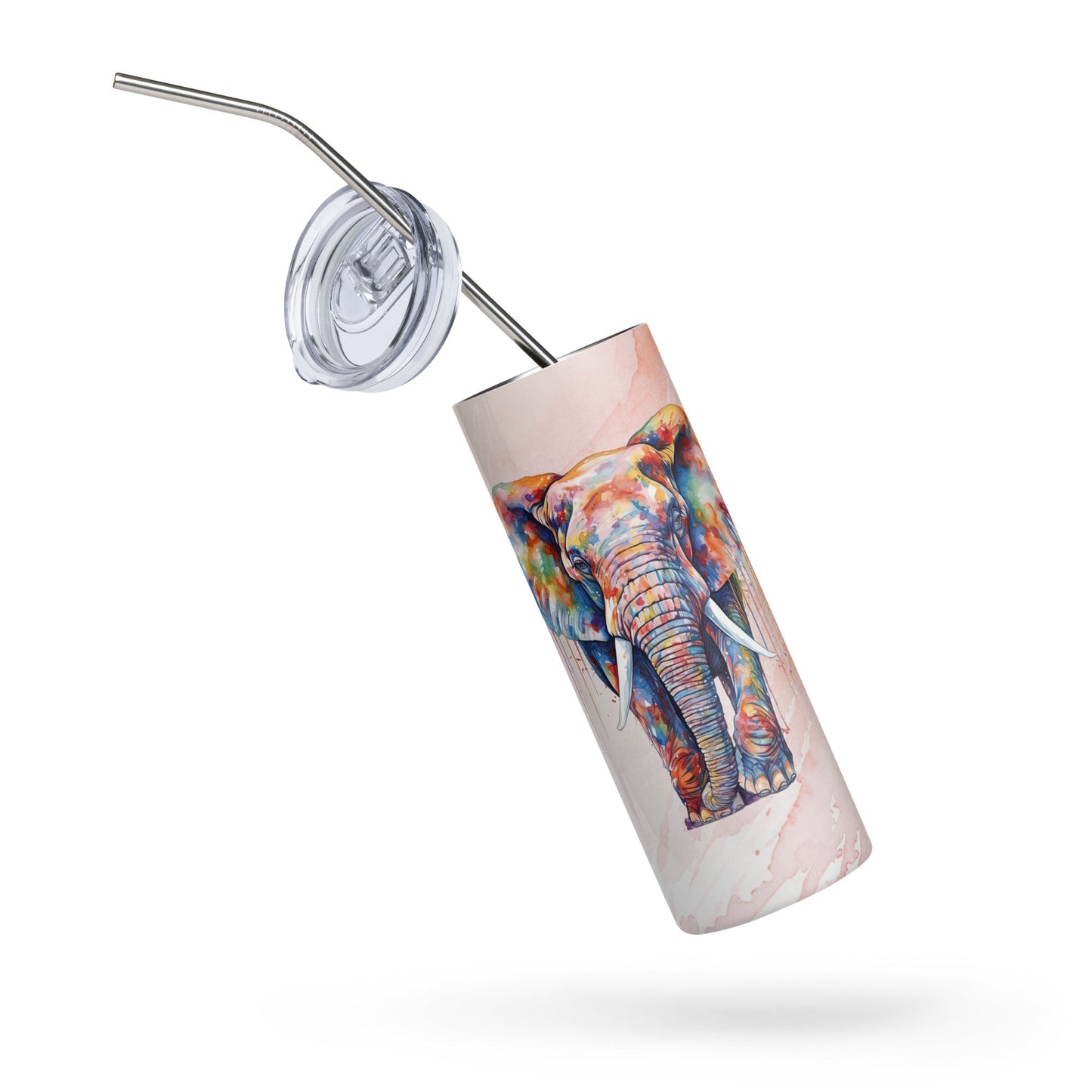 Elegant Elephant Tumbler: 20oz Insulated Cup for Hot & Cold Drinks with Watercolor Design - Nourishment Tapestry