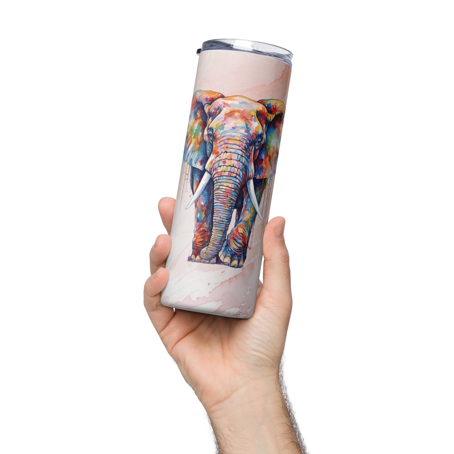 Elegant Elephant Tumbler: 20oz Insulated Cup for Hot & Cold Drinks with Watercolor Design - Nourishment Tapestry