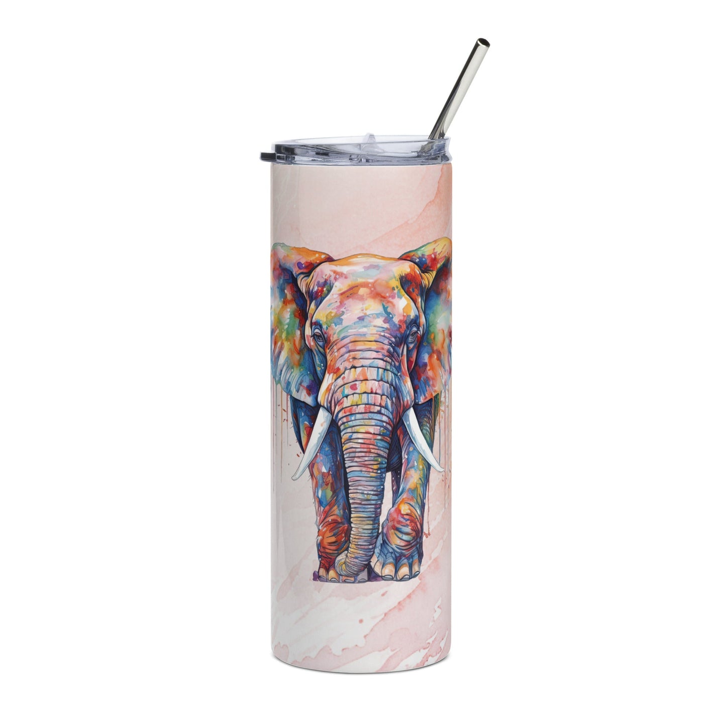 Elegant Elephant Tumbler: 20oz Insulated Cup for Hot & Cold Drinks with Watercolor Design - Nourishment Tapestry