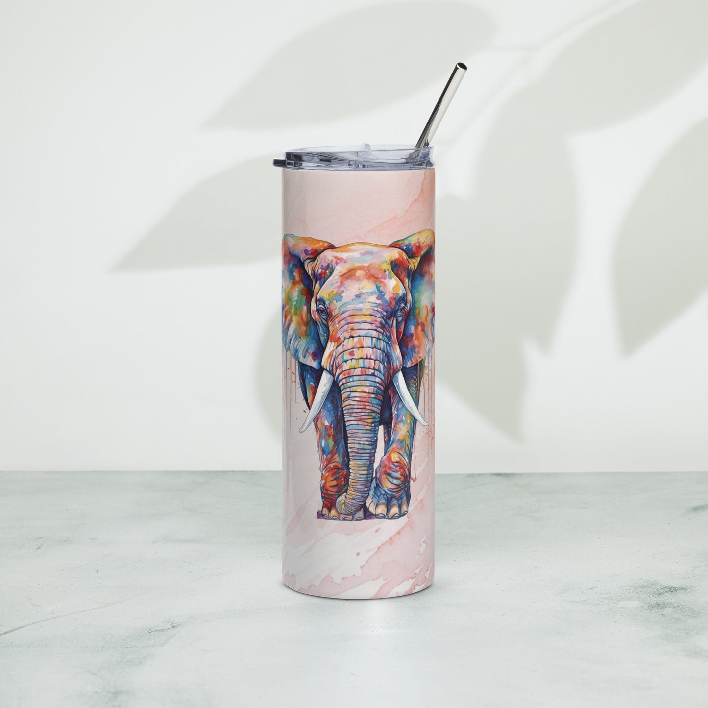 Elegant Elephant Tumbler: 20oz Insulated Cup for Hot & Cold Drinks with Watercolor Design - Nourishment Tapestry