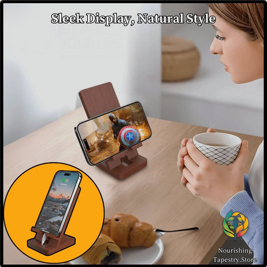 Elegant Wooden Phone Stand & Desk Organizer - Stylish Workspace Solution - Nourishment Tapestry