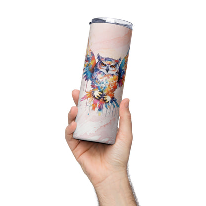 Enchanting Owl Tumbler: 20oz Insulated Steel Cup for Hot & Cold Drinks - Watercolor Design - Nourishment Tapestry