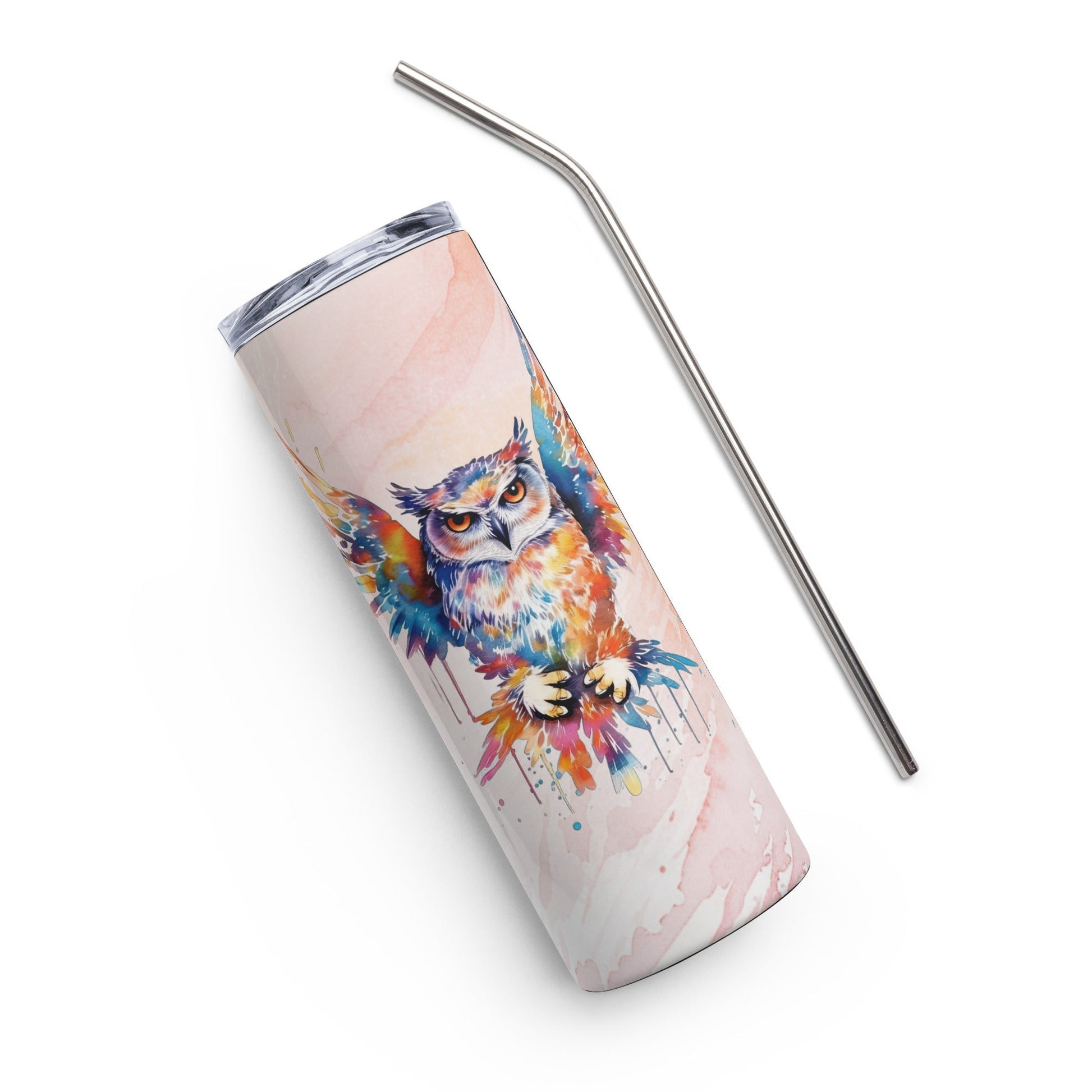 Enchanting Owl Tumbler: 20oz Insulated Steel Cup for Hot & Cold Drinks - Watercolor Design - Nourishment Tapestry