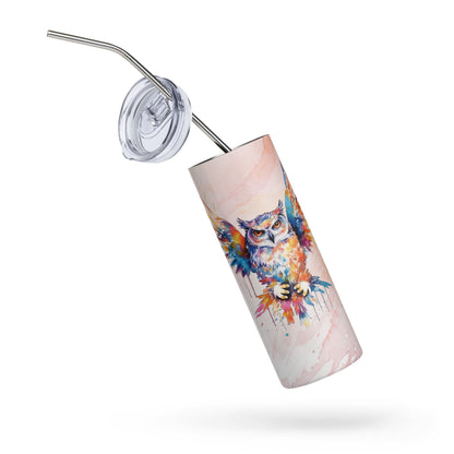 Enchanting Owl Tumbler: 20oz Insulated Steel Cup for Hot & Cold Drinks - Watercolor Design - Nourishment Tapestry