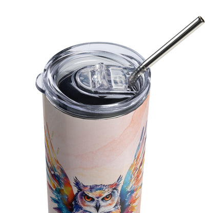 Enchanting Owl Tumbler: 20oz Insulated Steel Cup for Hot & Cold Drinks - Watercolor Design - Nourishment Tapestry