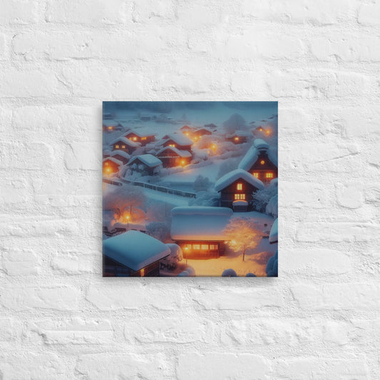 Enchanting Snow Village Canvas: Cozy Winter Wall Art for Magical Home Decor - Nourishment Tapestry