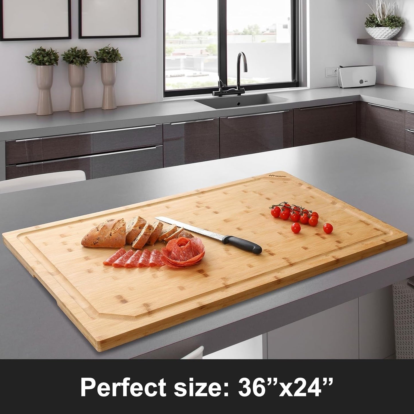 Extra Large Bamboo Cutting Board 36x24: Premium Kitchen Essential with Juice Groove & Handle - Nourishment Tapestry