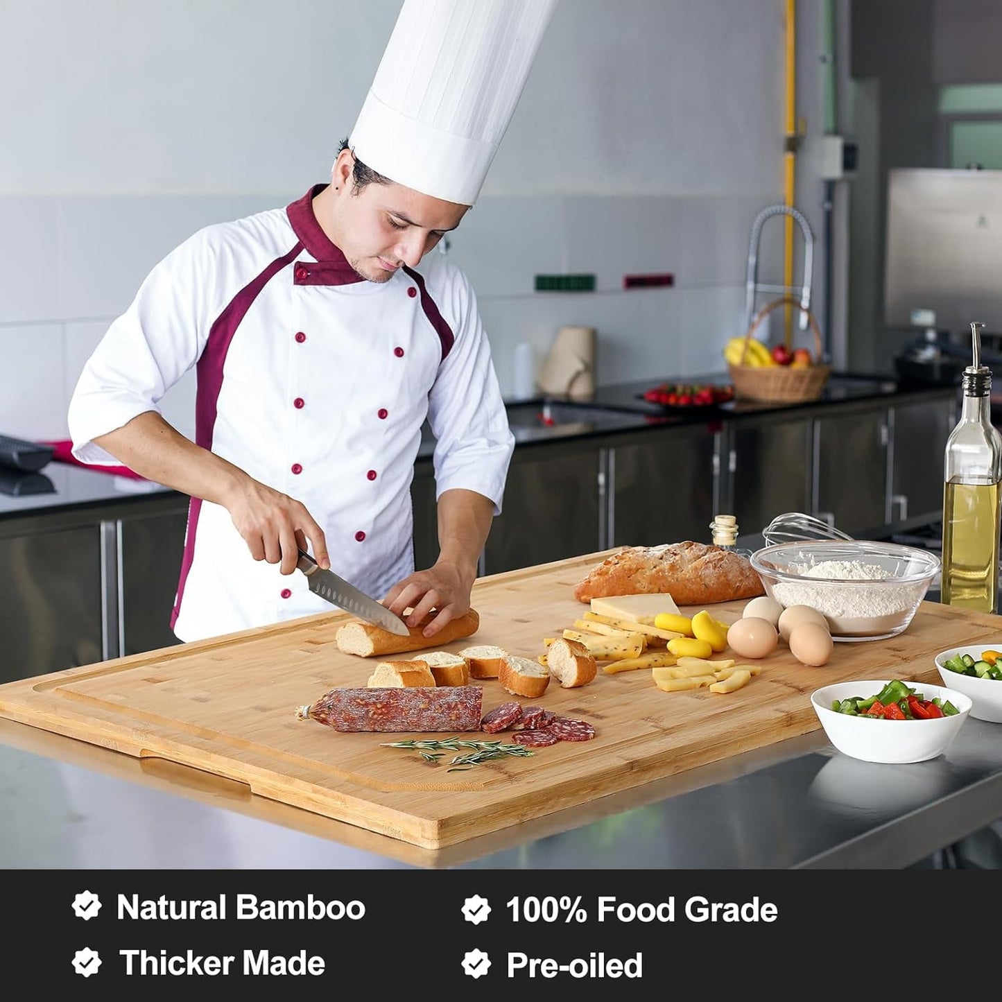 Extra Large Bamboo Cutting Board 36x24: Premium Kitchen Essential with Juice Groove & Handle - Nourishment Tapestry