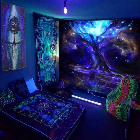 Glowing Tree of Life Blacklight Tapestry - Large Trippy Wall Decor for Bedroom - Buy Online - Nourishment Tapestry