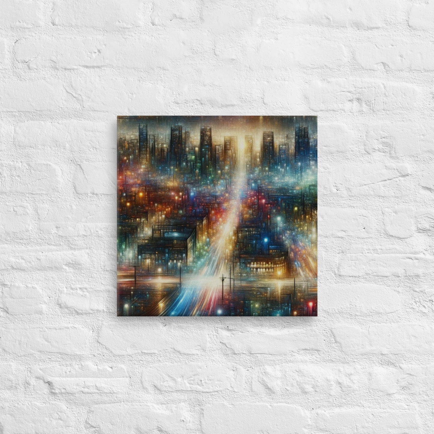 Illuminating City Skyline Canvas: Modern Urban Home Decor Art - Nourishment Tapestry