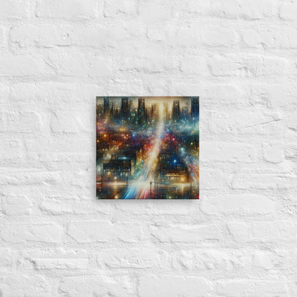 Illuminating City Skyline Canvas: Modern Urban Home Decor Art - Nourishment Tapestry