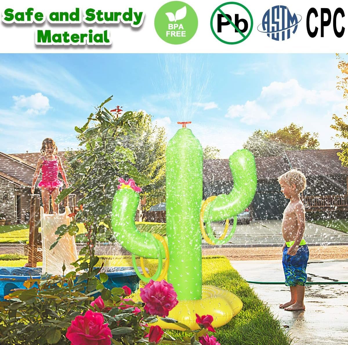 Inflatable Cactus Water Sprinkler Toy for Kids with 4 Rings - Fun Outdoor Summer Game - Nourishment Tapestry