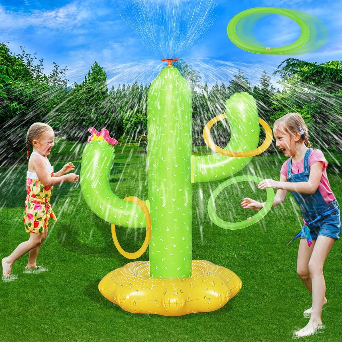 Inflatable Cactus Water Sprinkler Toy for Kids with 4 Rings - Fun Outdoor Summer Game - Nourishment Tapestry