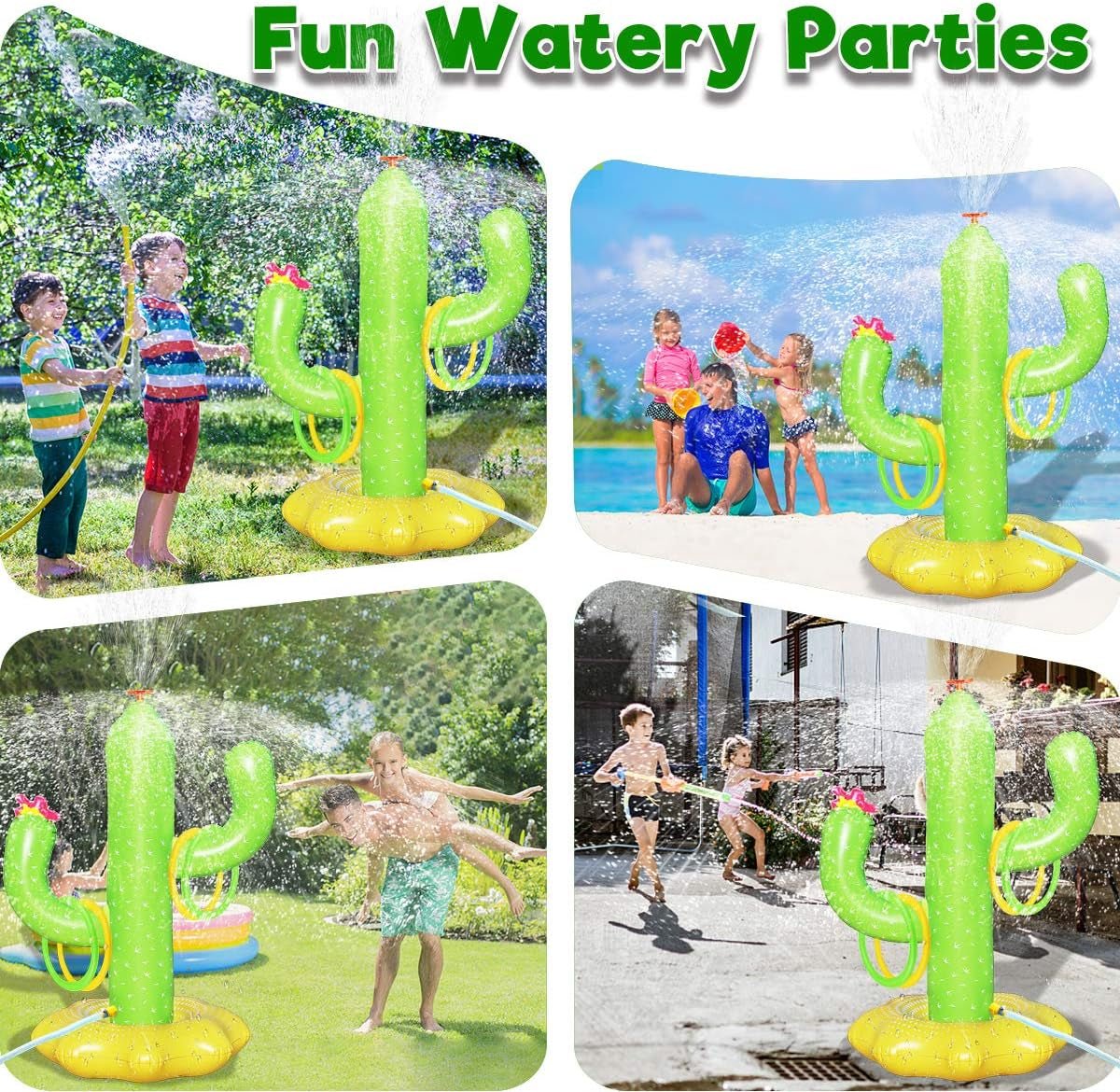 Inflatable Cactus Water Sprinkler Toy for Kids with 4 Rings - Fun Outdoor Summer Game - Nourishment Tapestry