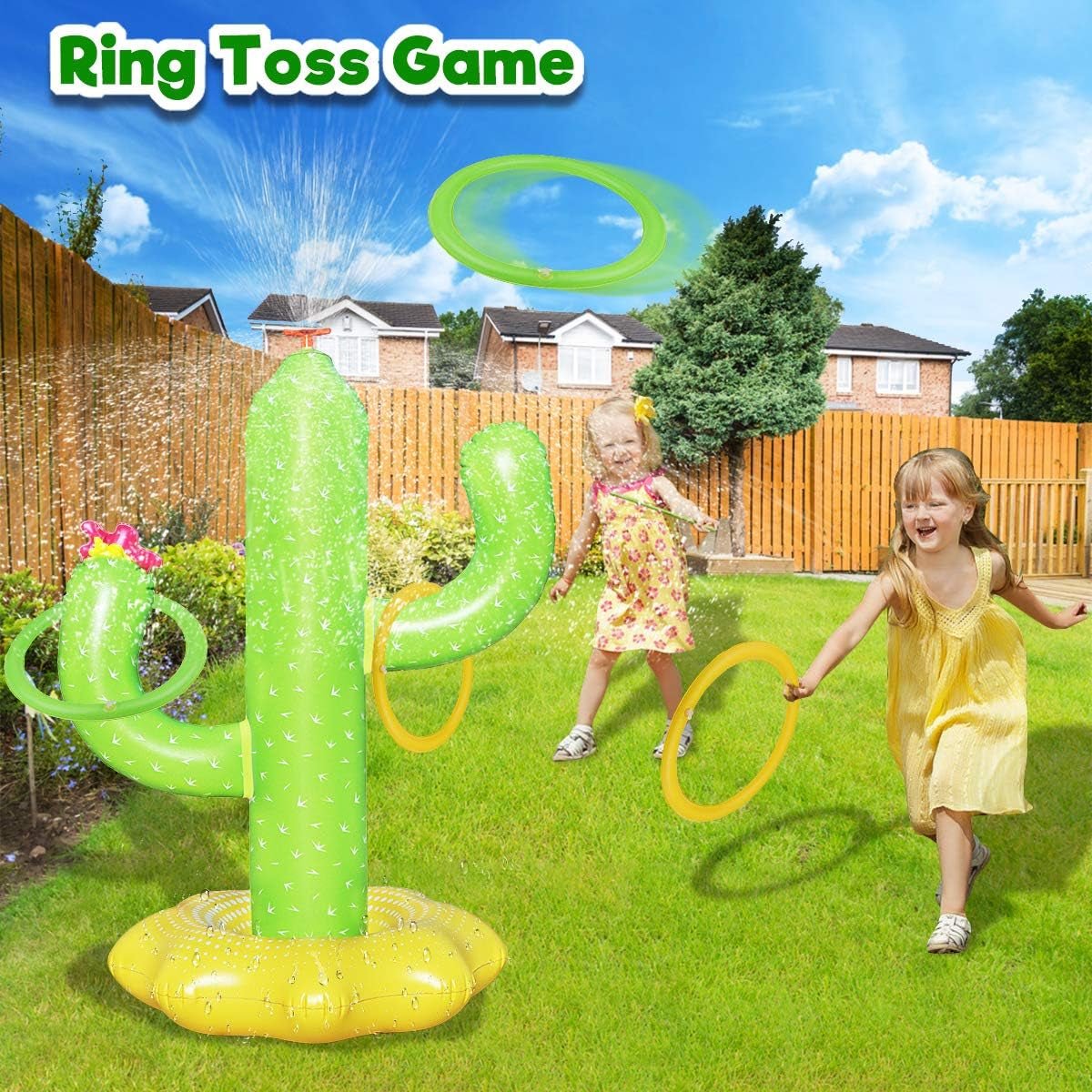 Inflatable Cactus Water Sprinkler Toy for Kids with 4 Rings - Fun Outdoor Summer Game - Nourishment Tapestry