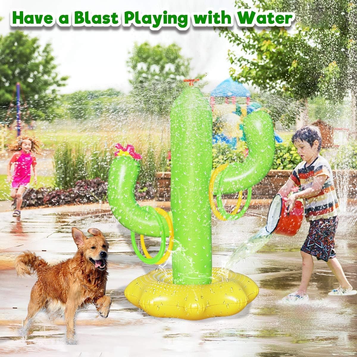 Inflatable Cactus Water Sprinkler Toy for Kids with 4 Rings - Fun Outdoor Summer Game - Nourishment Tapestry